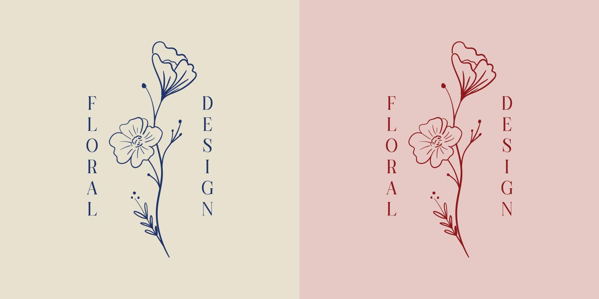 botaniska blommiga element handritad logotyp med vilda blommor och blad. logotyp för spa och skönhetssalong, boutique, ekologisk butik, bröllop, blomsterdesigner, inredning, fotografi, kosmetika. vektor