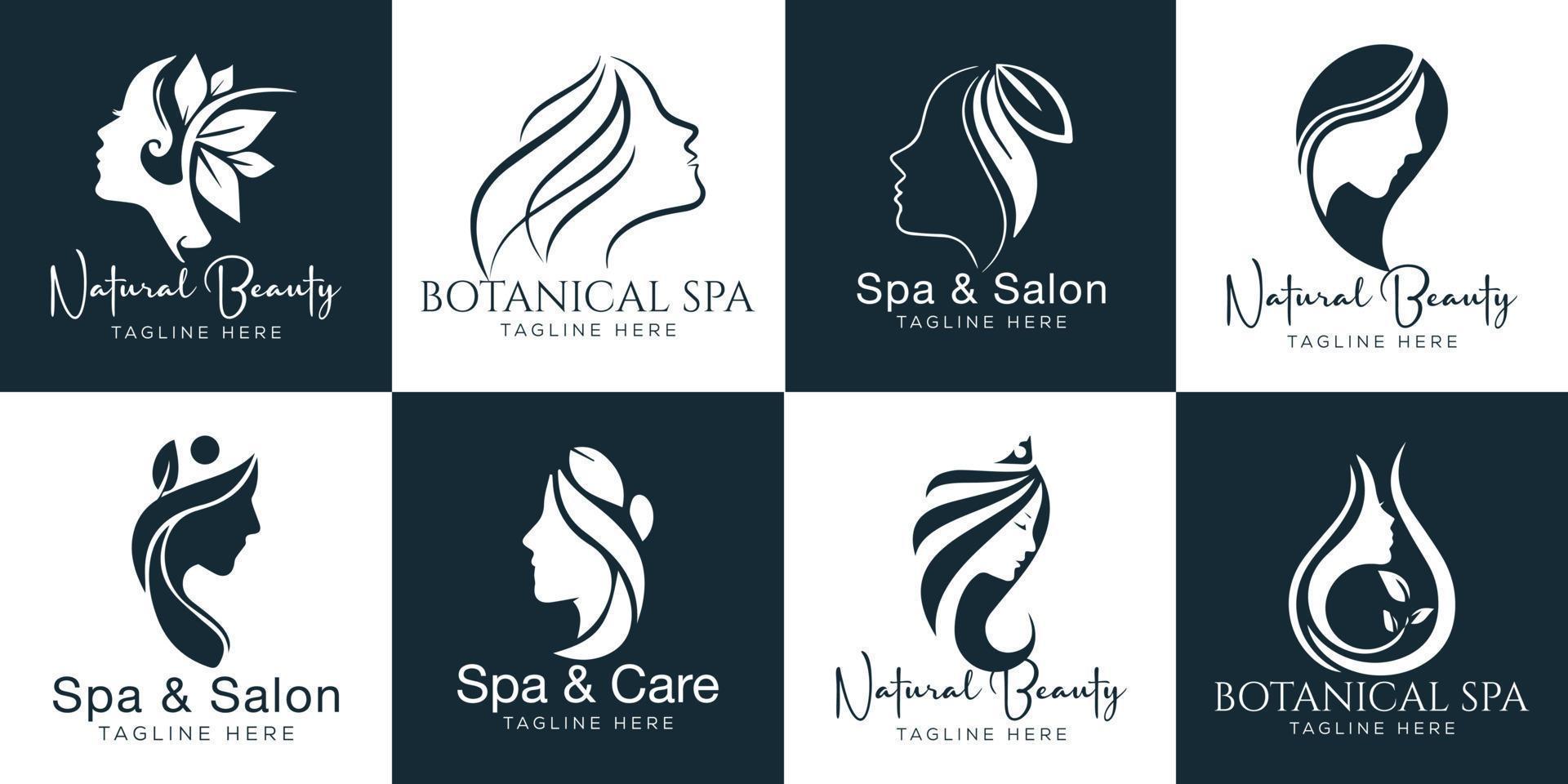 satz von handgezeichnetem logo des spa-elements mit körper und blättern. logo für spa- und schönheitssalon, boutique, massagetherapie, bioladen, entspannung, frauenkörper, innenausstattung, yoga, kosmetik, juweliergeschäft vektor