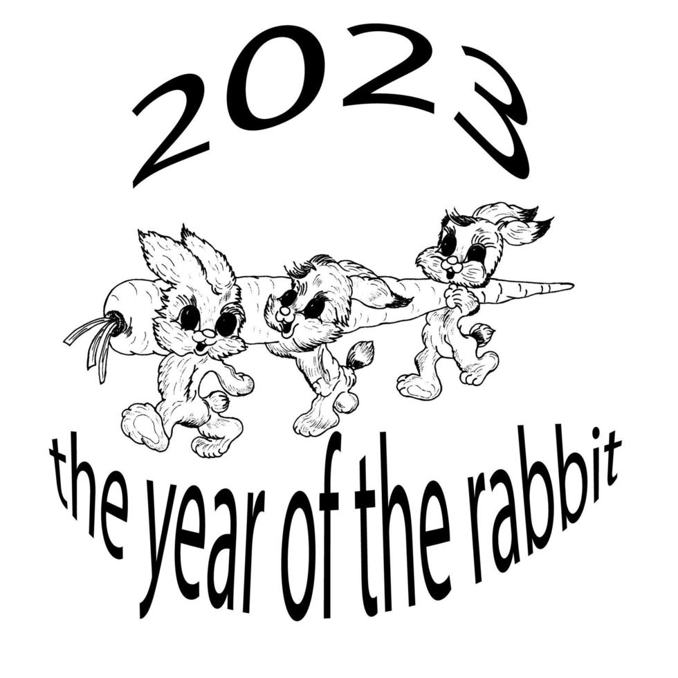 frohes chinesisches neujahr 2023, das jahr des kaninchens. festliches niedliches design mit einem kaninchencharakter, der eine ernte trägt. vektor