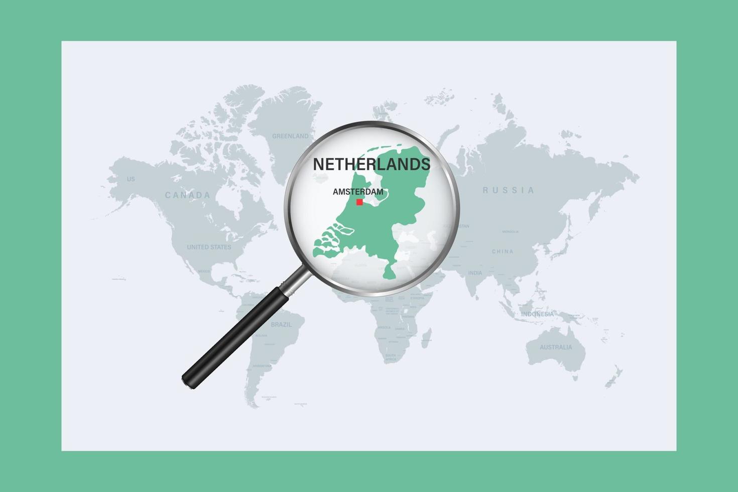 Karte der Niederlande auf der politischen Weltkarte mit Lupe vektor