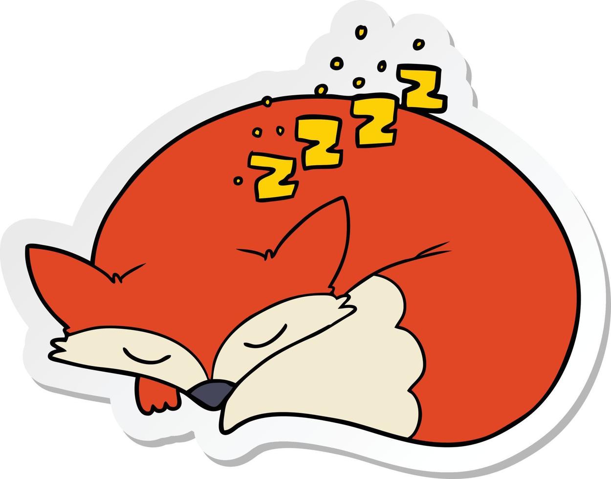 klistermärke av en tecknad sovande räv vektor