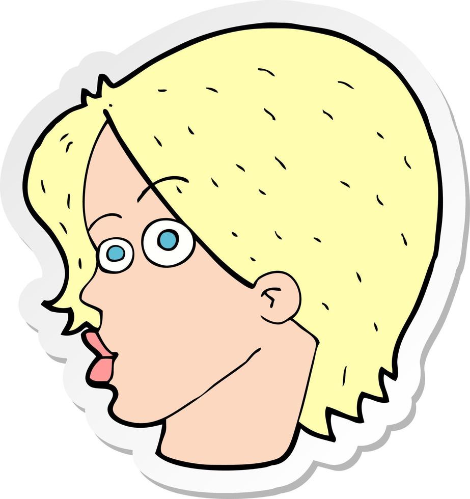 klistermärke av ett tecknat kvinnligt ansikte vektor