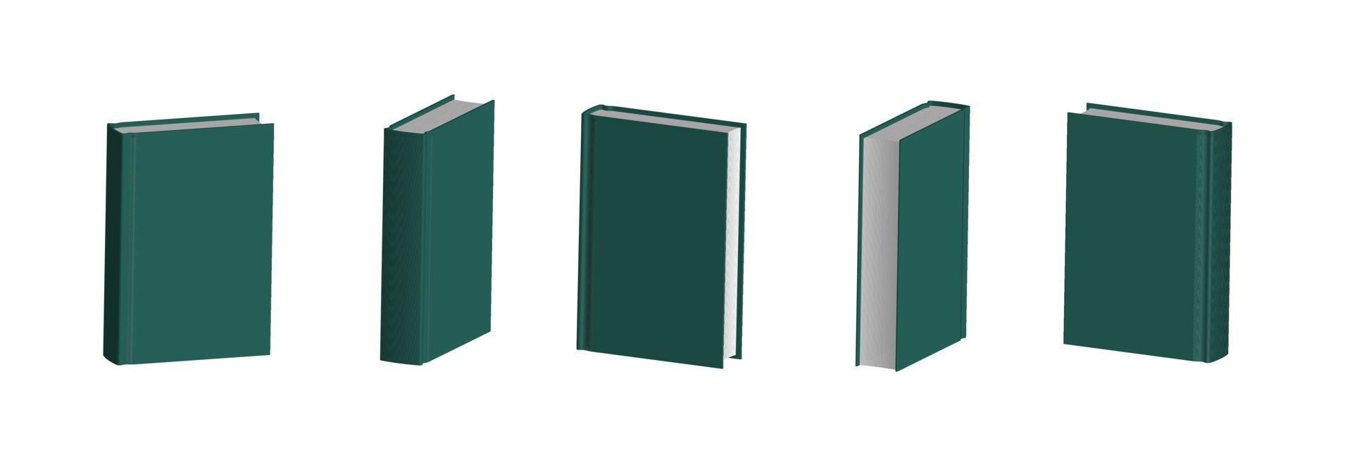 uppsättning stängda mörkgröna böcker i olika positioner för bokhandel vektor