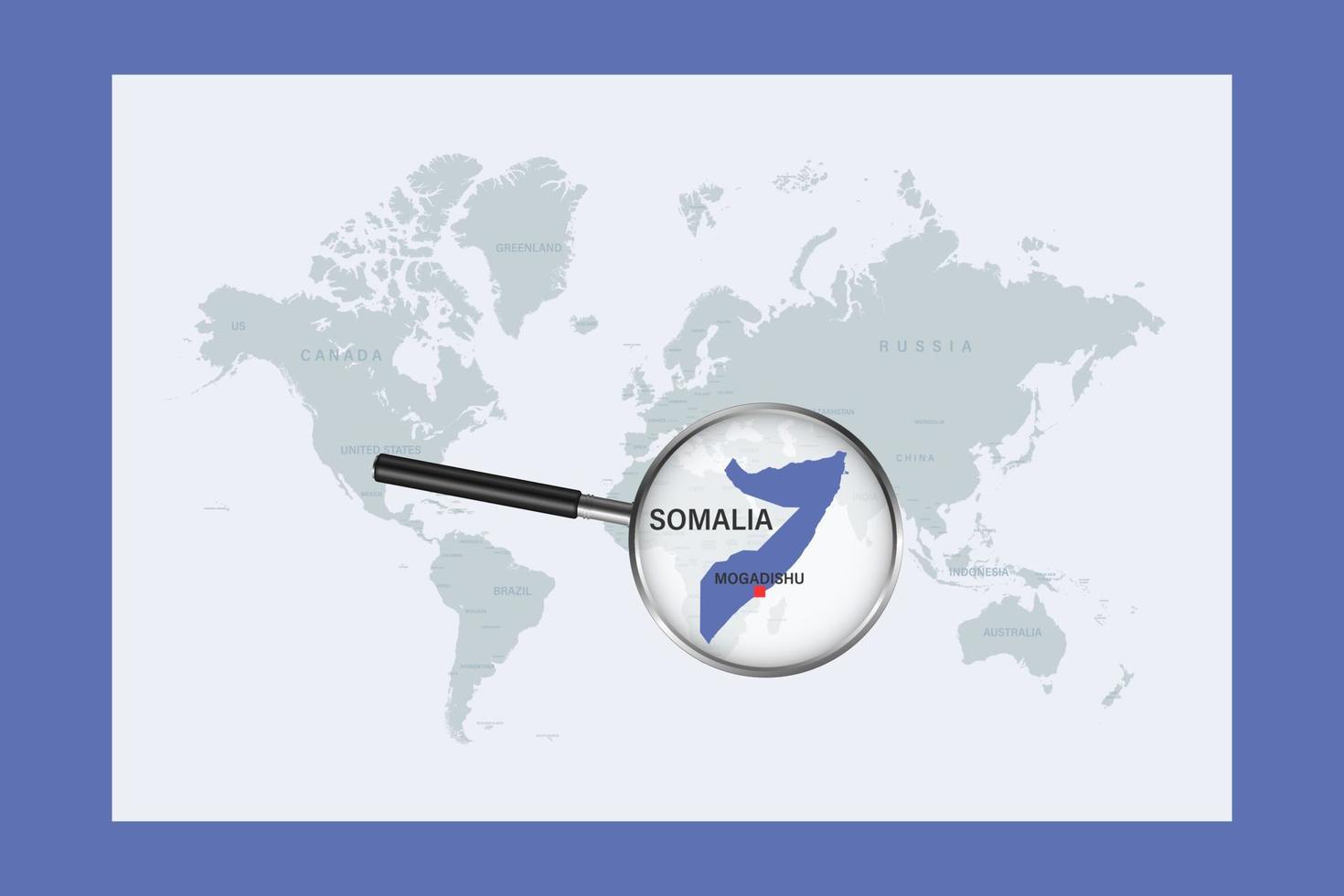 karta över somalia på politisk världskarta med förstoringsglas vektor