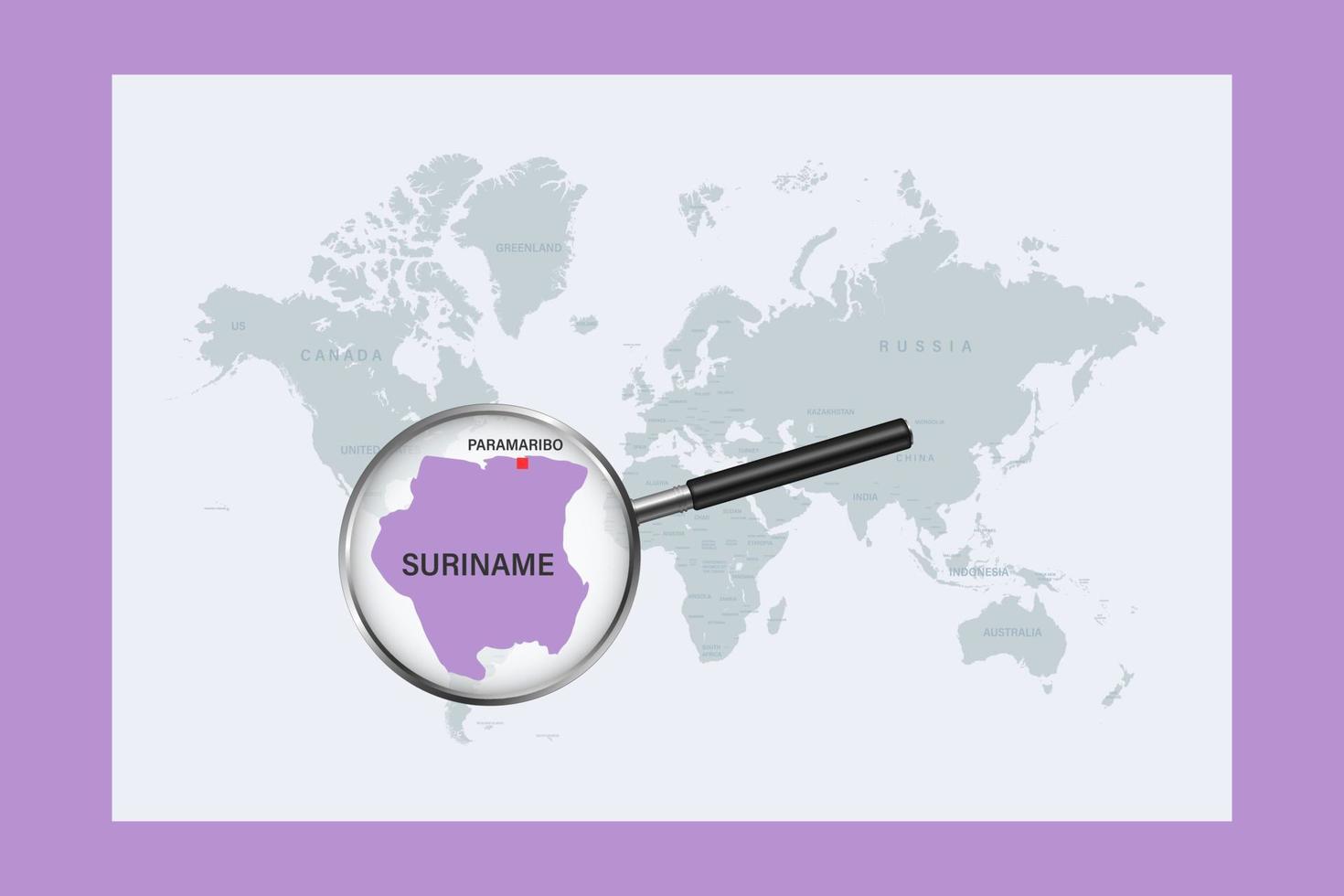 Karte von Surinam auf politischer Weltkarte mit Lupe vektor