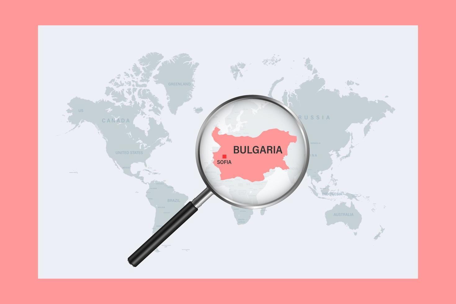 karta över bulgarien på politisk världskarta med förstoringsglas vektor