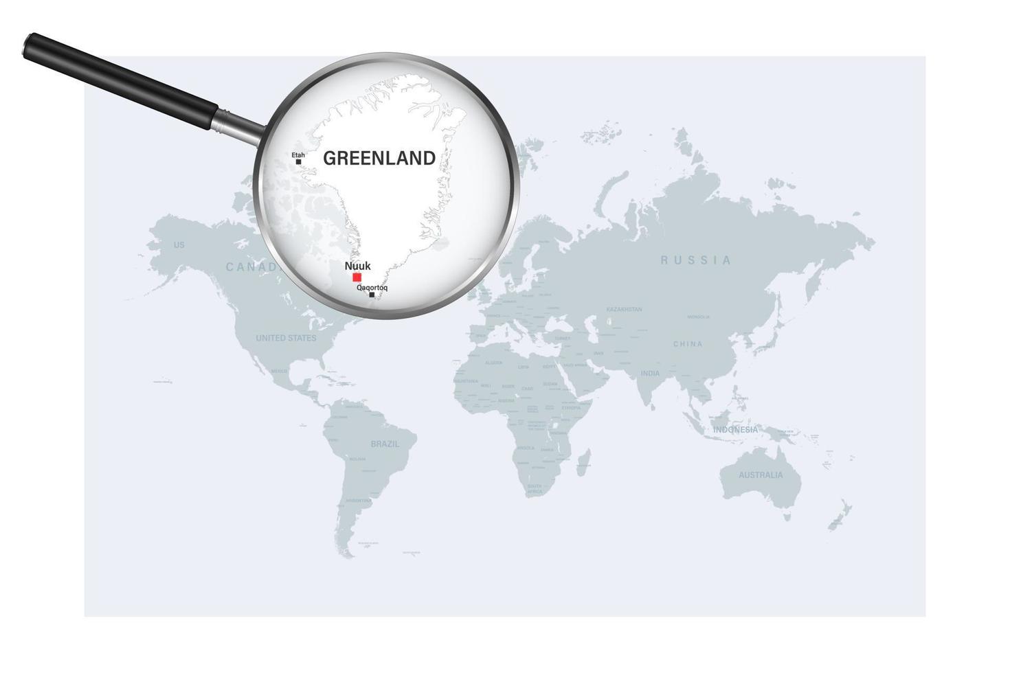 Karte von Grönland auf politischer Weltkarte mit Lupe vektor