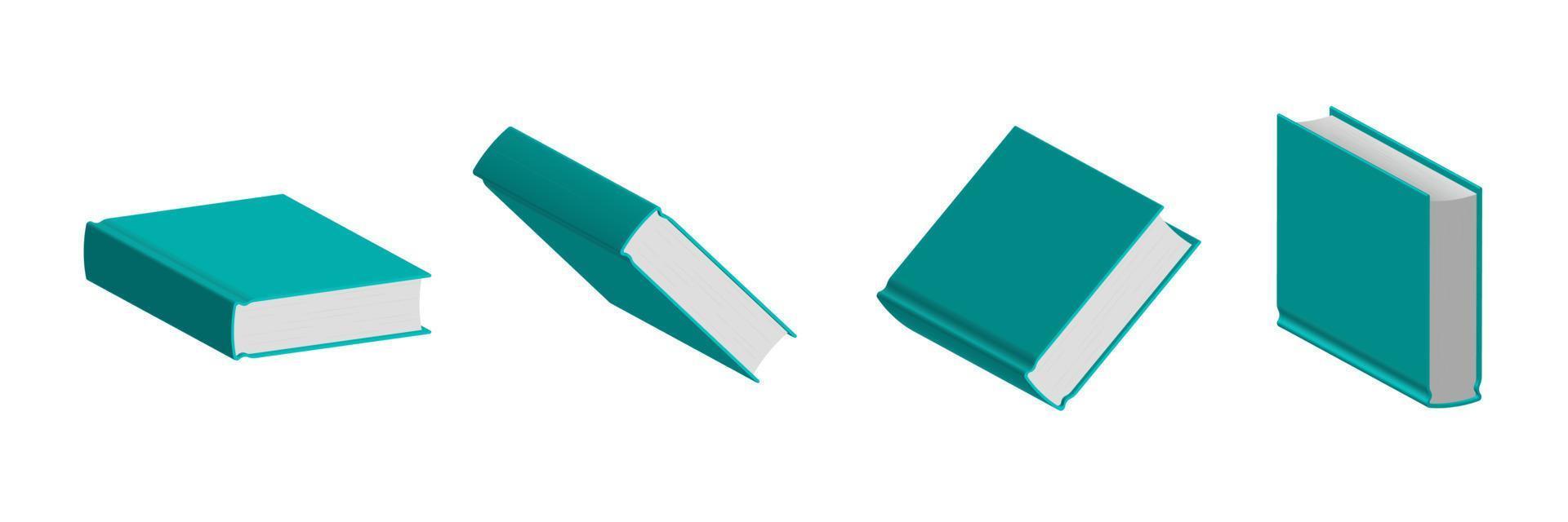 uppsättning stängda gröna mentolböcker i olika positioner för bokhandel vektor