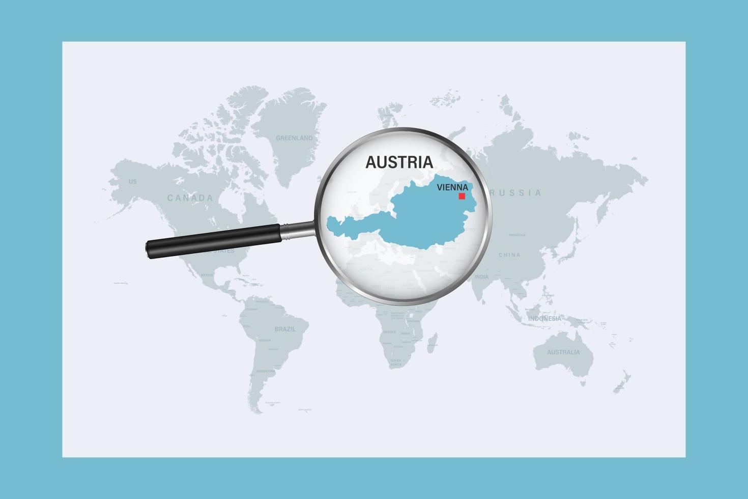 Karte von Österreich auf politischer Weltkarte mit Lupe vektor