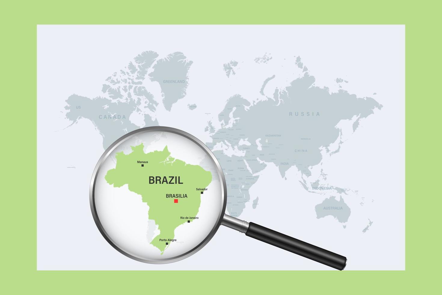 Karte von Brasilien auf der politischen Weltkarte mit Lupe vektor