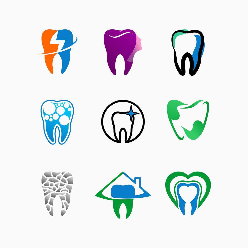en samling av logotyper för tandvård eller tandklinik i ett modernt och kreativt koncept vektor