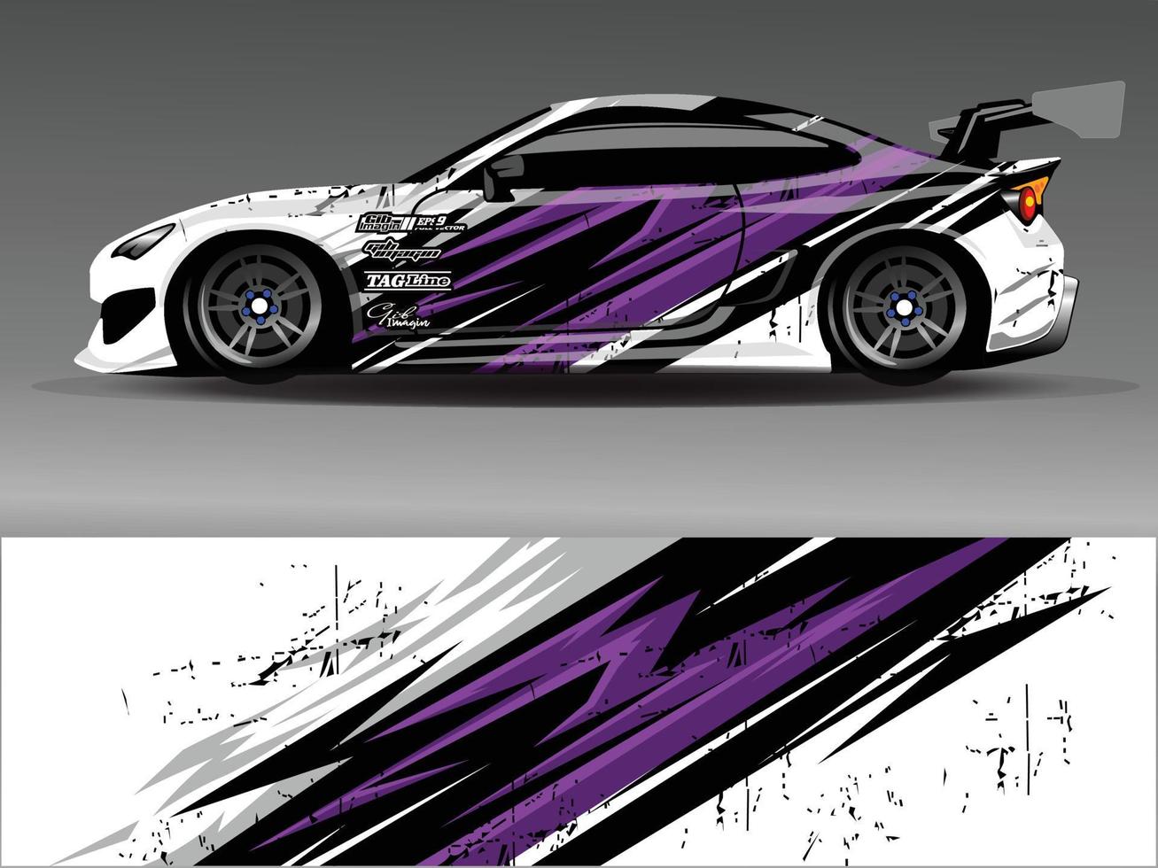 bil wrap design vektor. grafisk abstrakt stripe racing bakgrund kit designs för wrap fordon racer bil rally äventyr och livery vektor