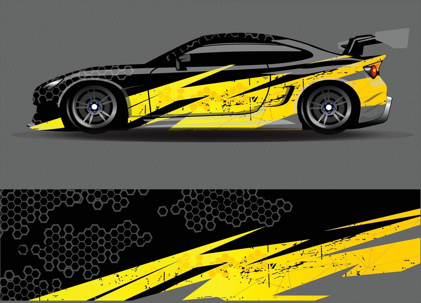 bil wrap design vektor. grafisk abstrakt stripe racing bakgrund kit designs för wrap fordon racer bil rally äventyr och livery vektor