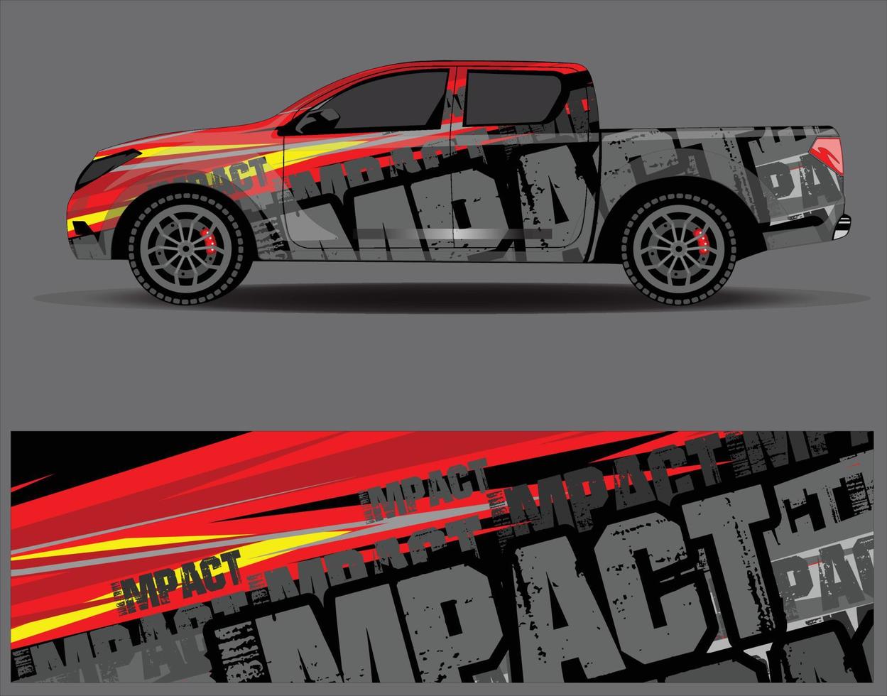 bil wrap design vektor. grafisk abstrakt stripe racing bakgrund kit designs för wrap fordon racer bil rally äventyr och livery vektor