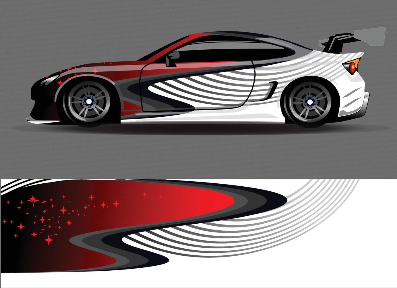 bil wrap design vektor. grafisk abstrakt stripe racing bakgrund kit designs för wrap fordon racer bil rally äventyr och livery vektor