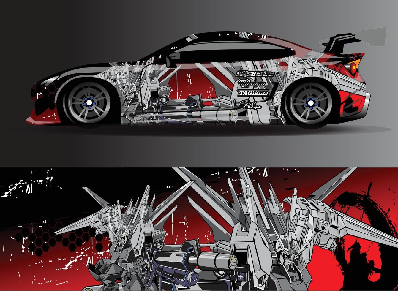 Auto-Wrap-Design-Vektor. grafische abstrakte Streifen-Rennhintergrund-Kit-Designs für Wrap-Fahrzeug-Rennwagen-Rallye-Abenteuer und Lackierungen vektor