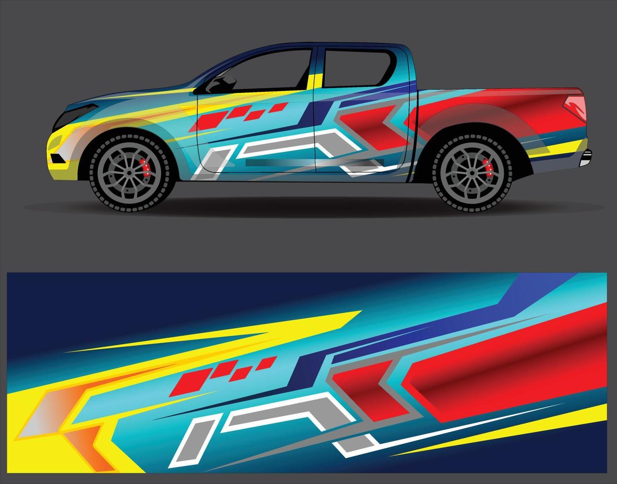 bil wrap design vektor. grafisk abstrakt stripe racing bakgrund kit designs för wrap fordon racer bil rally äventyr och livery vektor