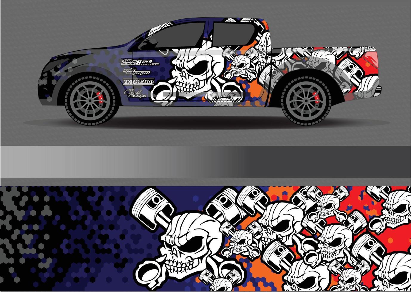 Auto-Wrap-Design-Vektor. grafische abstrakte Streifen-Rennhintergrund-Kit-Designs für Wrap-Fahrzeug-Rennwagen-Rallye-Abenteuer und Lackierungen vektor