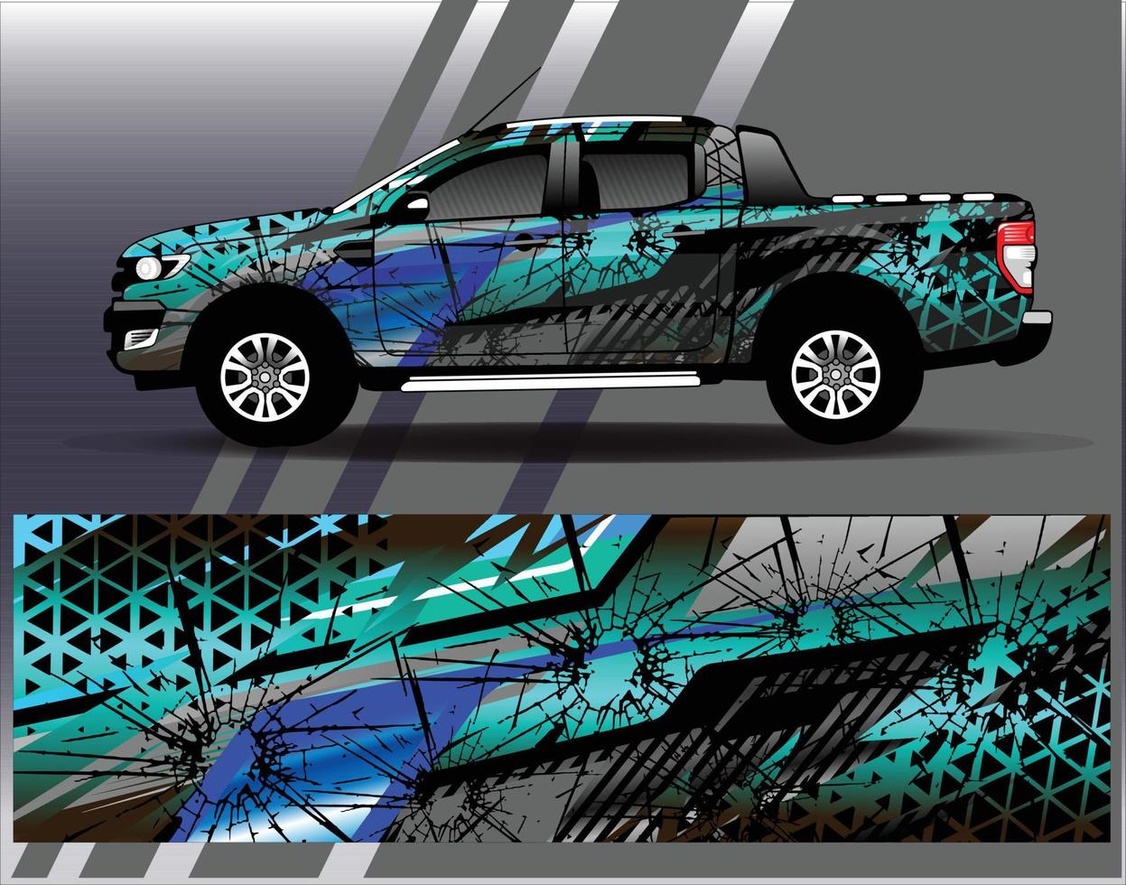 Auto-Wrap-Design-Vektor. grafische abstrakte Streifen-Rennhintergrund-Kit-Designs für Wrap-Fahrzeug-Rennwagen-Rallye-Abenteuer und Lackierungen vektor