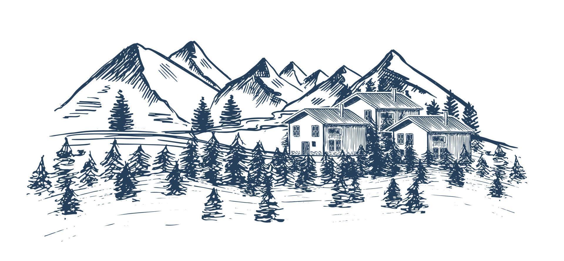 berglandschaft, handgezeichnete illustration vektor