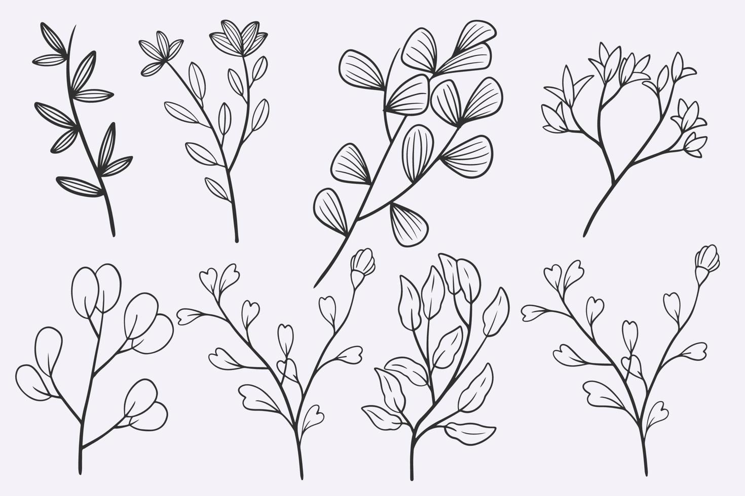 blomma lämnar doodle handritad vektor illustration set