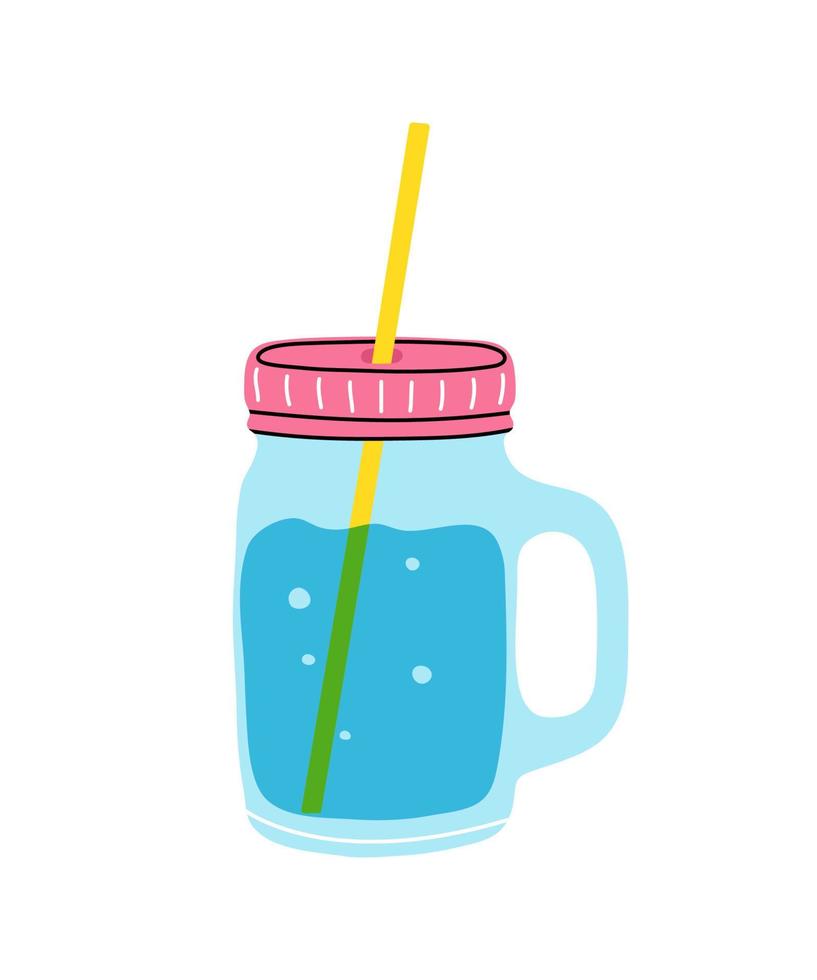 burk, mugg, glas med sugrör, rent vatten clipart i platt linje modern stil. hälsosam livsstil, detox, hydratmotivation. handritad vektorillustration för affisch, väggkonst, banner, logotyp vektor