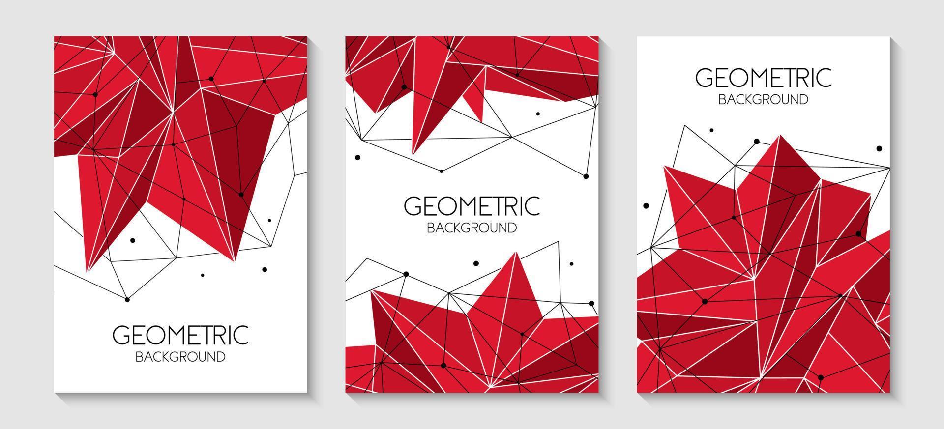 månghörnigt abstrakt futuristisk röd mall, låg poly tecken. linjer, prickar och triangelformer, förbindande nätverk. broschyrmall, omslagslayout, tidning, flygbladsdesign. vektor