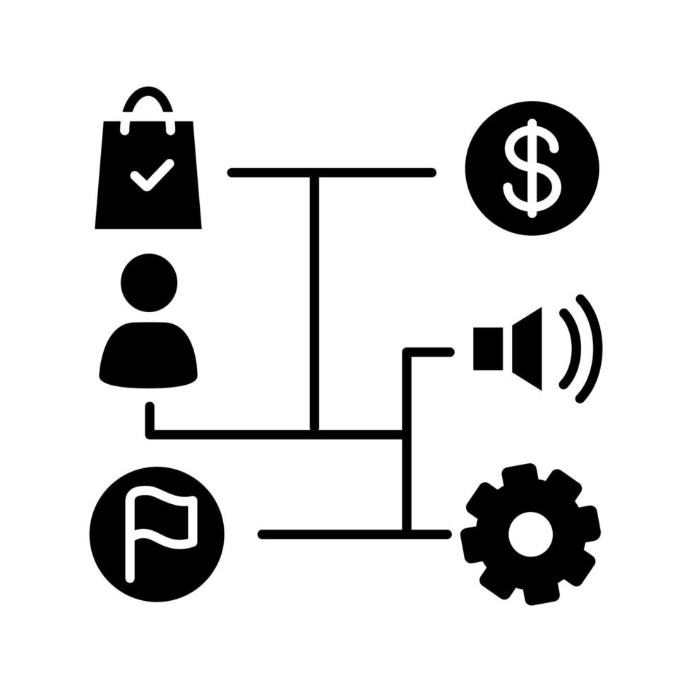 affärsplan glyfikon. affärsstrategi, taktik och modell. strategiskt och logiskt tänkande. siluett symbol. negativt utrymme. vektor isolerade illustration