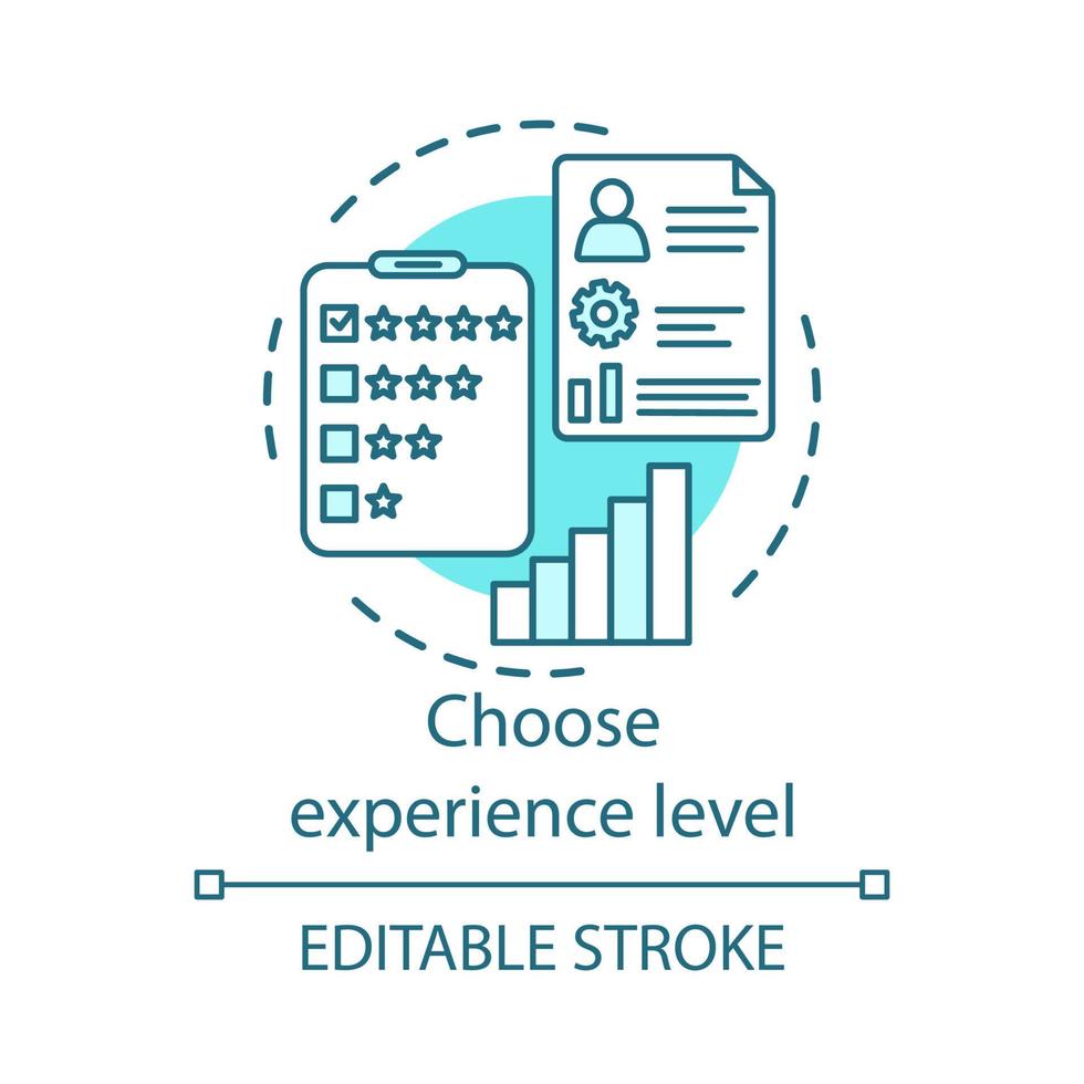 välj ikon för upplevelsenivå koncept. nivåer av framgång idé tunn linje illustration. feedback, medarbetarutvärdering, cv. arbetsprestation. vektor isolerade konturritning. redigerbar linje