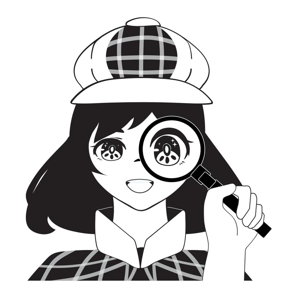 Anime-Mädchen mit Lupe vektor
