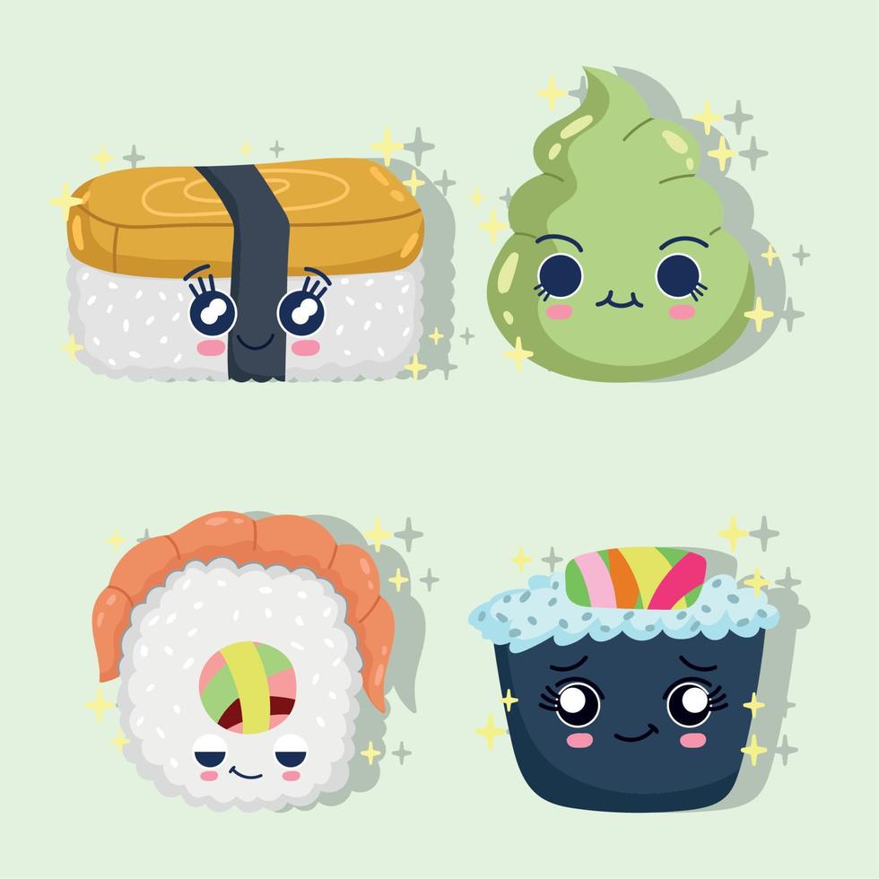 Sushi-Kawaii-Vektorsymbole vektor