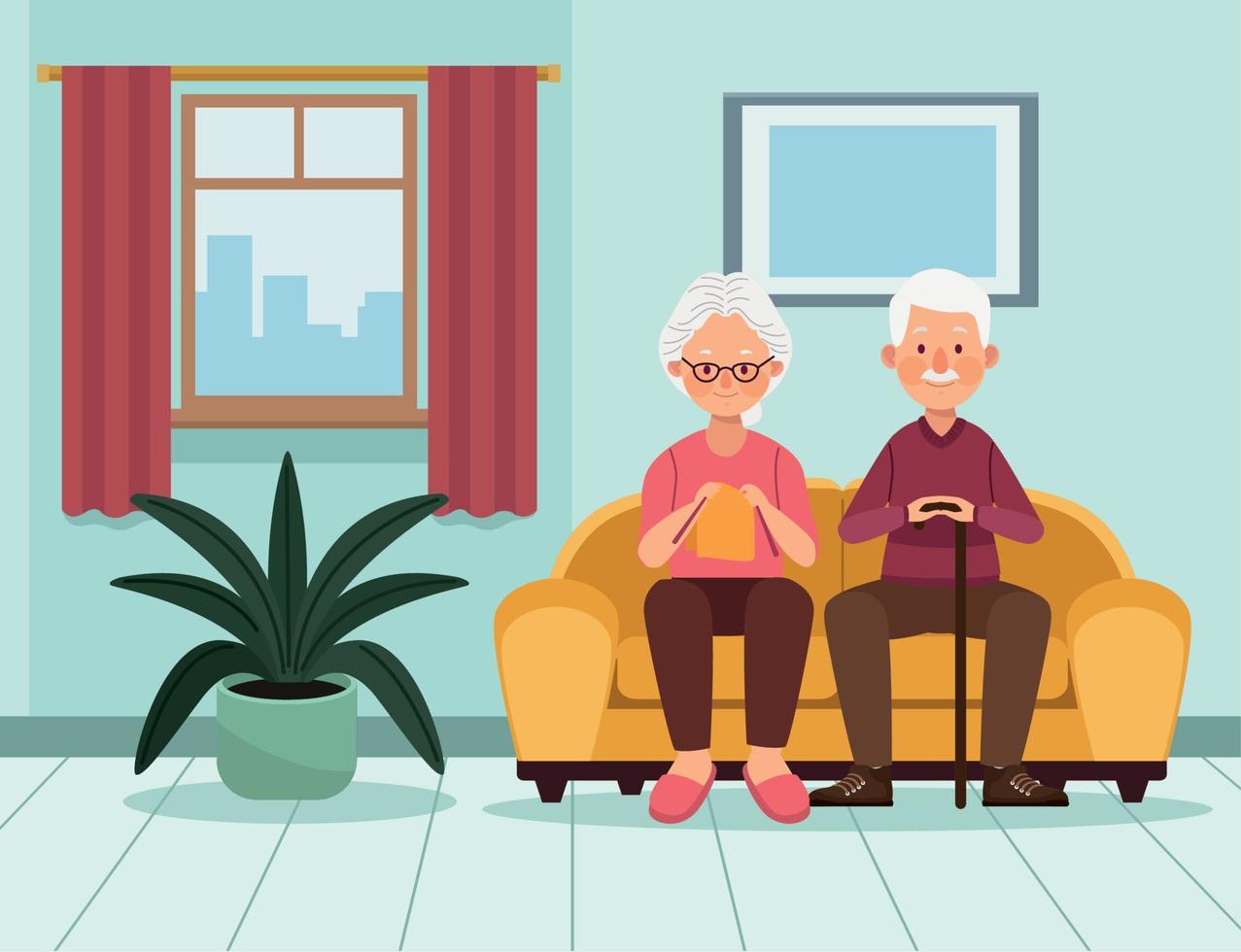 älteres Ehepaar sitzt im Sofa vektor