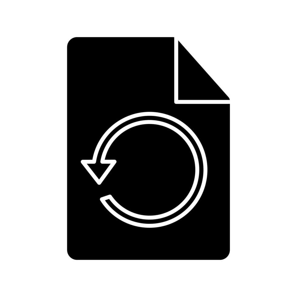 återställ sidans glyfikon. fil med reload tecken. datasynkronisering. dokument med cirkelpil. siluett symbol. negativt utrymme. vektor isolerade illustration