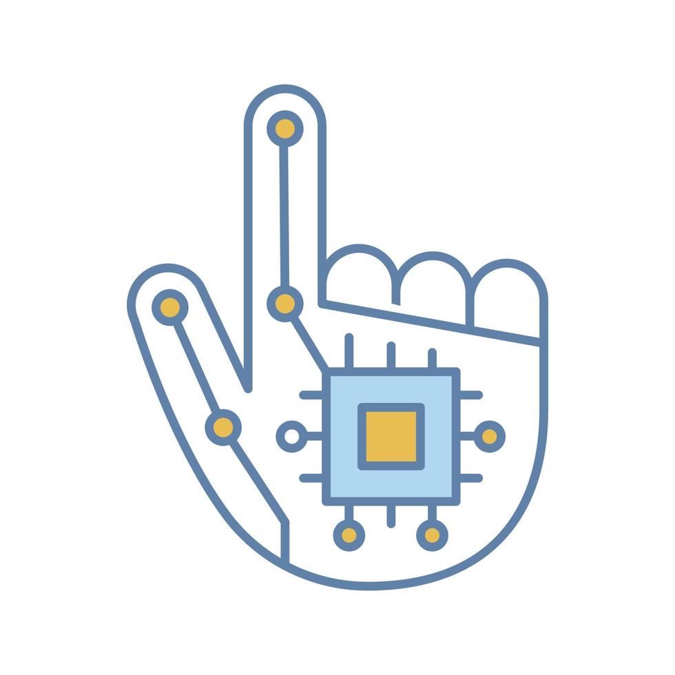 Roboterhand Farbsymbol. NFC- oder RFID-Implantat. digitale Hand. Mikrochip-Implantat. isolierte Vektorillustration vektor