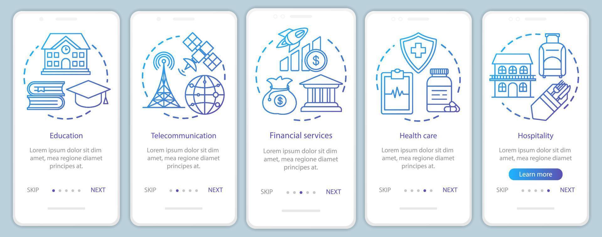 sociala tjänster onboarding mobil app sida skärm vektor mall. informationstjänster. genomgång av webbplatssteg med linjära illustrationer. ux, ui, gui smartphone gränssnitt koncept..