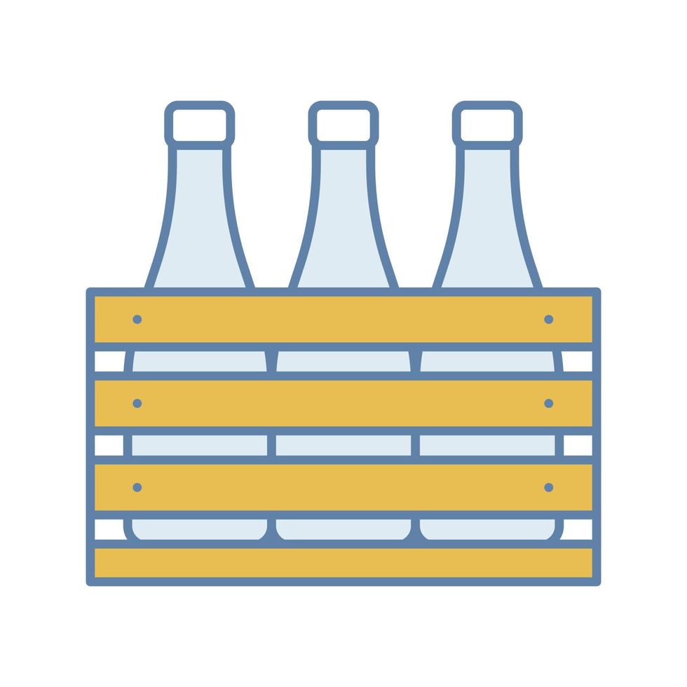 Bierkasten Farbsymbol. Wein- oder Sektflaschen in Holzkiste. Milchflaschen in Holzkiste. isolierte Vektorillustration vektor