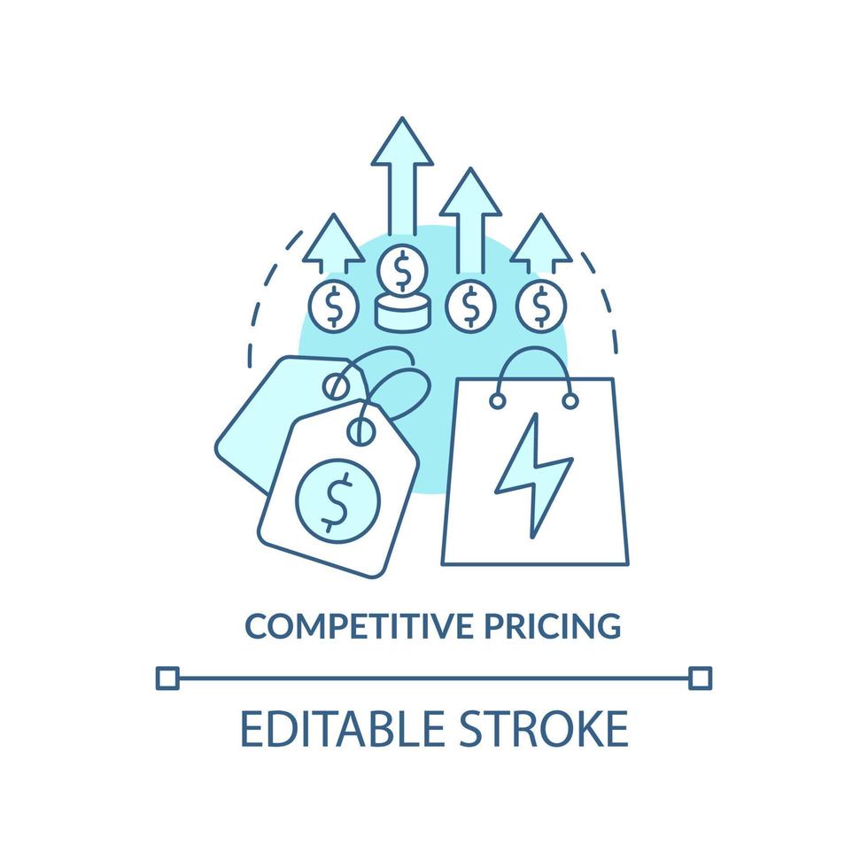 konkurrenskraftiga priser turkos konceptikon. energi strategi element abstrakt idé tunn linje illustration. marknadspriser. isolerade konturritning. redigerbar linje. vektor