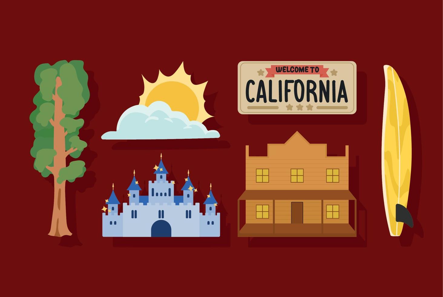 sechs ikonen des staates kalifornien vektor