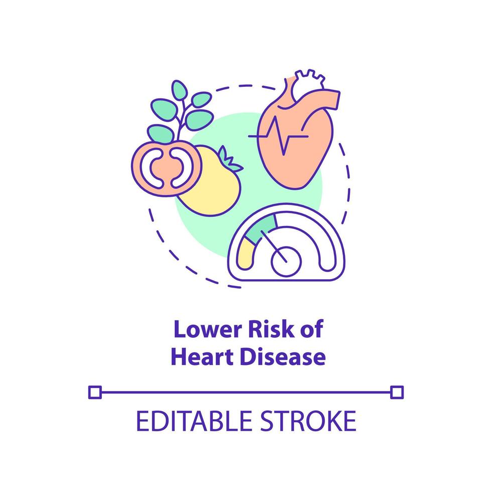 lägre risk för hjärtsjukdom koncept ikon. förebyggande av hjärtinfarkt. veganism fördel abstrakt idé tunn linje illustration. isolerade konturritning. redigerbar linje. vektor