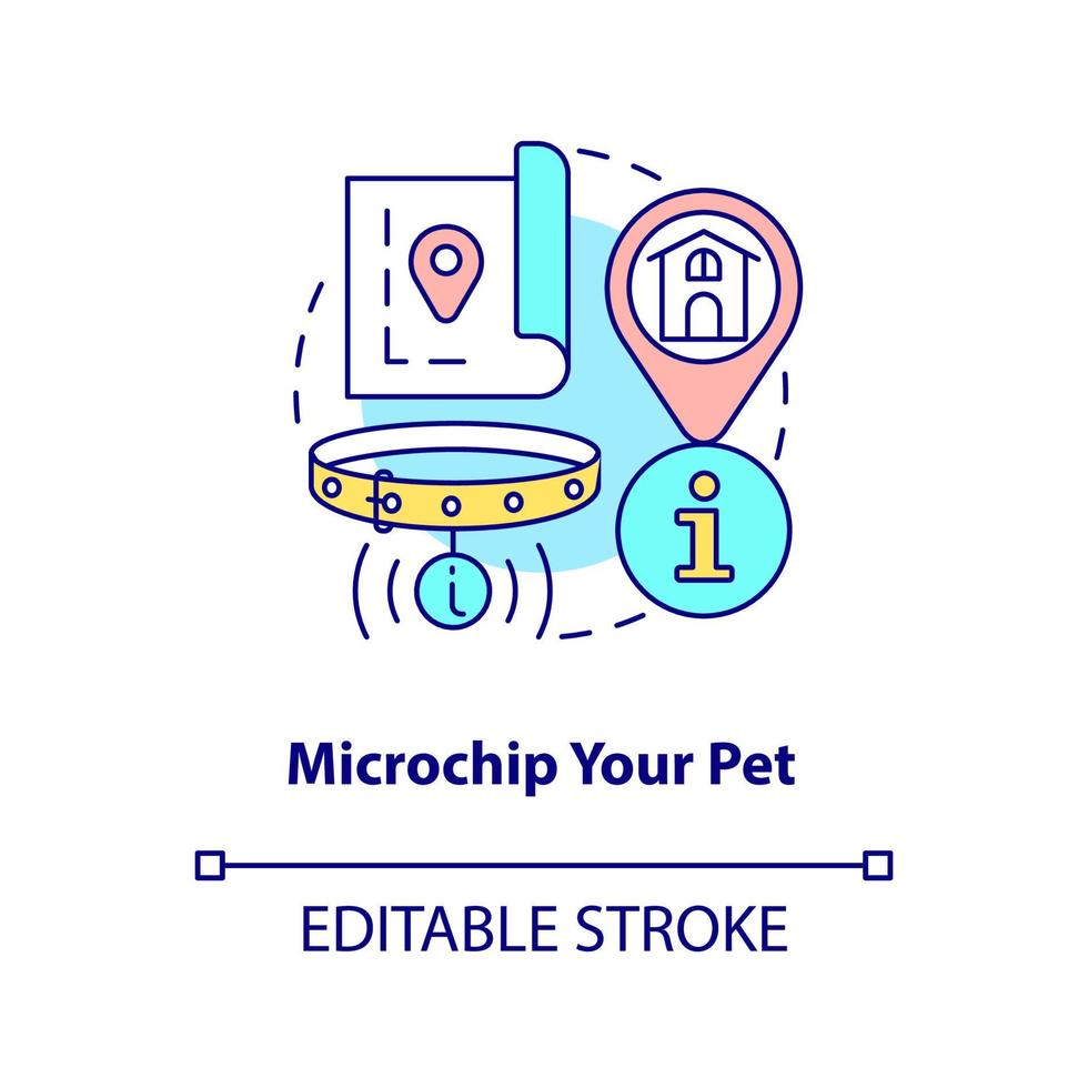 Symbol für das Konzept des Mikrochip-Haustiers. richtige Haustierpflege Routine abstrakte Idee dünne Linie Illustration. Tieridentifikationsgerät. isolierte Umrisszeichnung. editierbarer Strich. vektor