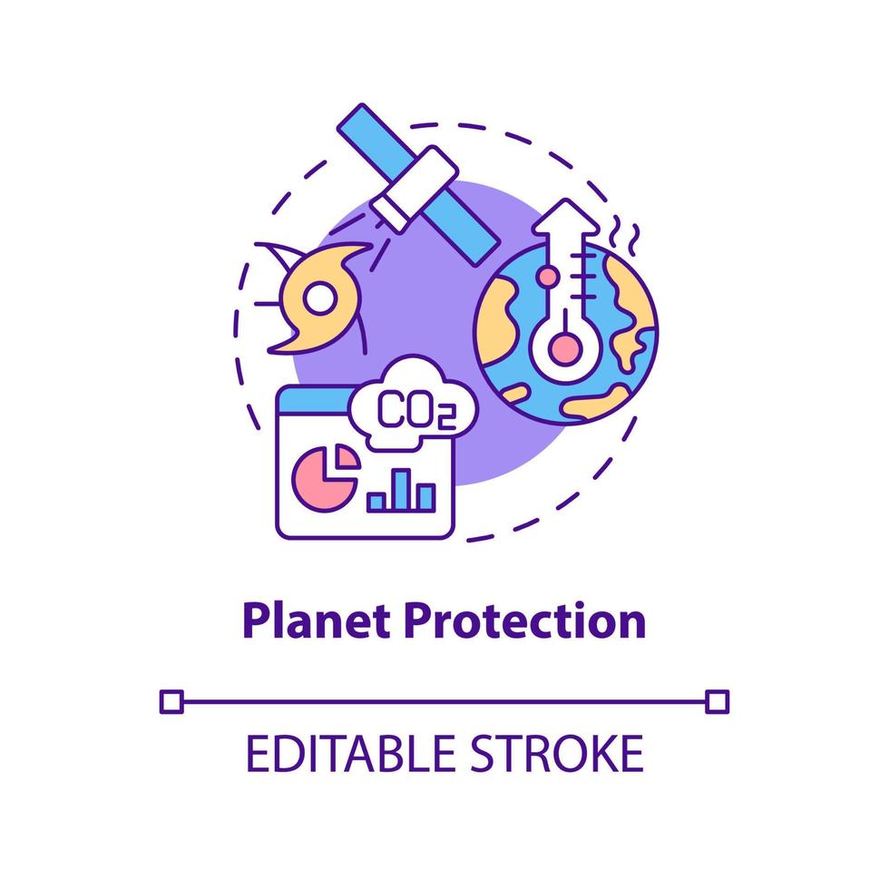 planet skydd koncept ikon. kontroll av klimatförändringar. utforskning av rymden fördel abstrakt idé tunn linje illustration. isolerade konturritning. redigerbar linje. vektor