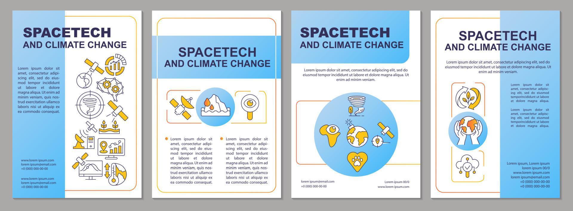 spacetech för att förhindra klimatförändringar blå broschyrmall. broschyrdesign med linjära ikoner. 4 vektorlayouter för presentation, årsredovisningar. vektor