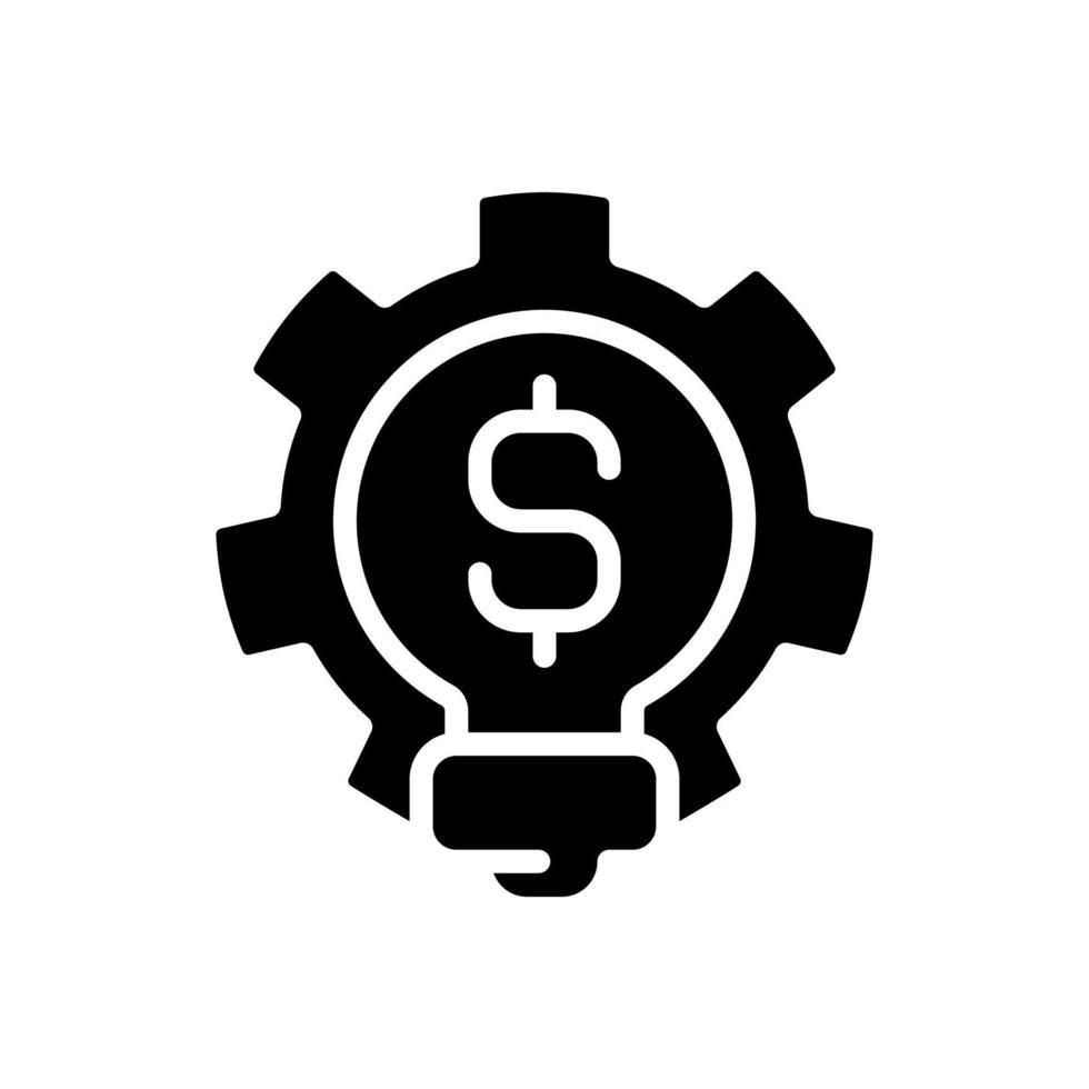 Geschäftsidee schwarzes Glyphen-Symbol. Startup-Unternehmer. profitables Brainstorming. Strategie zum Geldverdienen. Produkt entwickeln. Schattenbildsymbol auf Leerraum. solides Piktogramm. vektor isolierte illustration