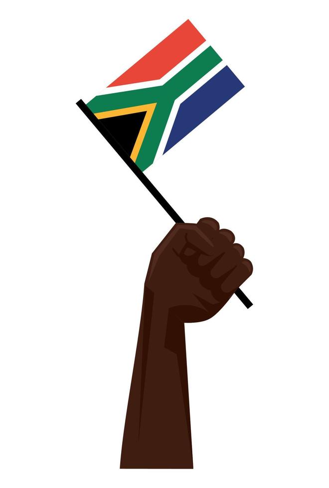 afro hand viftande sydafrikanska flaggan vektor