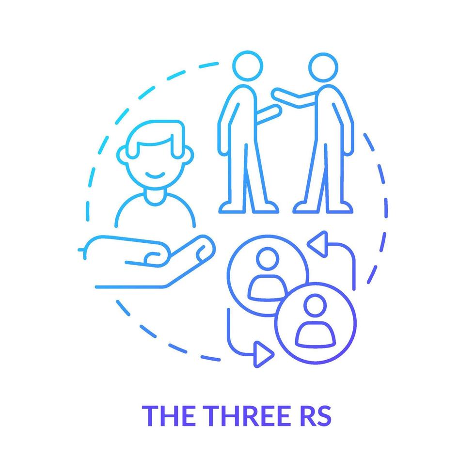 drei rs blaues Farbverlaufskonzept-Symbol. Anerkennung, Respekt und Reaktion. Geschäftsetikette abstrakte Idee dünne Linie Illustration. isolierte Umrisszeichnung. vektor