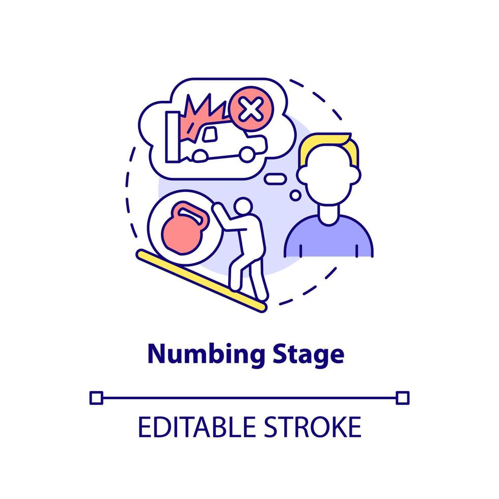 bedövande scenen koncept ikon. patientens känslomässiga tillstånd. ptsd behandling abstrakt idé tunn linje illustration. isolerade konturritning. redigerbar linje. vektor