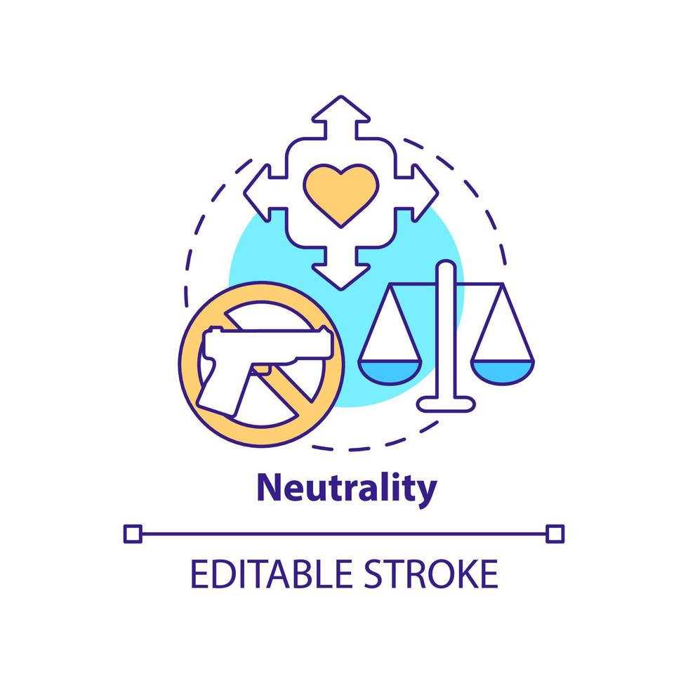 Symbol für das Neutralitätskonzept. Auslandshilfe Regulierung abstrakte Idee dünne Linie Abbildung. Ansatz ohne Diskriminierung. isolierte Umrisszeichnung. editierbarer Strich. vektor