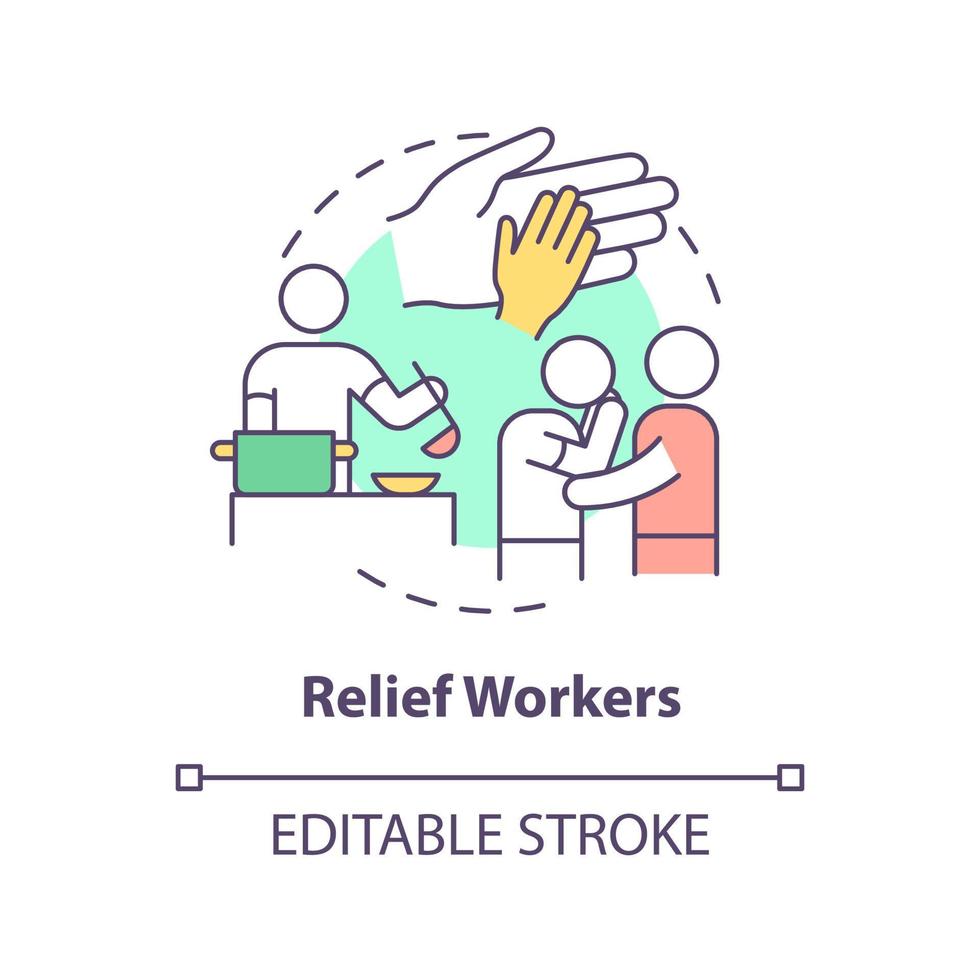 hjälparbetare koncept ikon. statligt stöd typ abstrakt idé tunn linje illustration. katastrofhjälpsanställda. isolerade konturritning. redigerbar linje. vektor