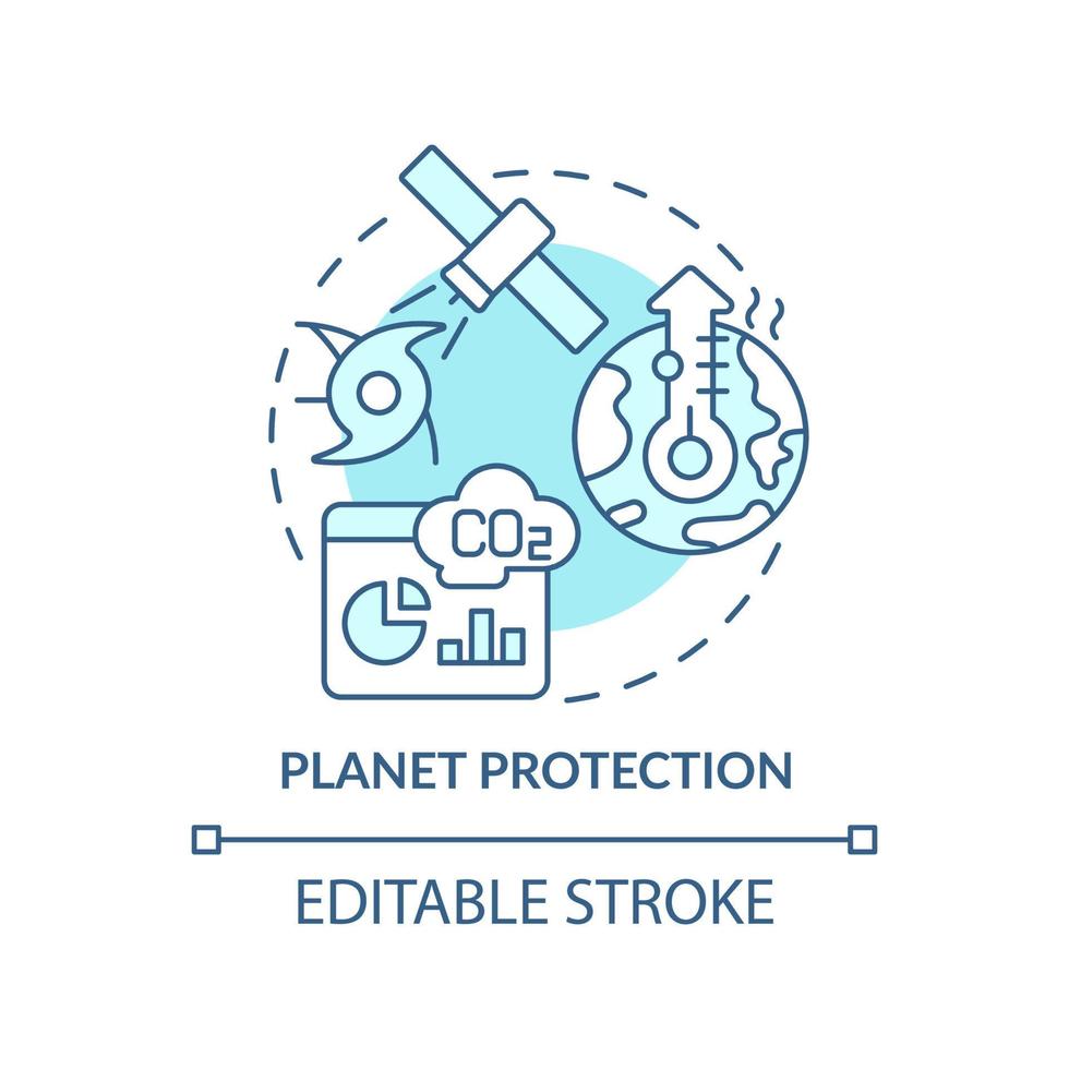 planet skydd turkos koncept ikon. klimatförändring. utforskning av rymden fördel abstrakt idé tunn linje illustration. isolerade konturritning. redigerbar linje. vektor