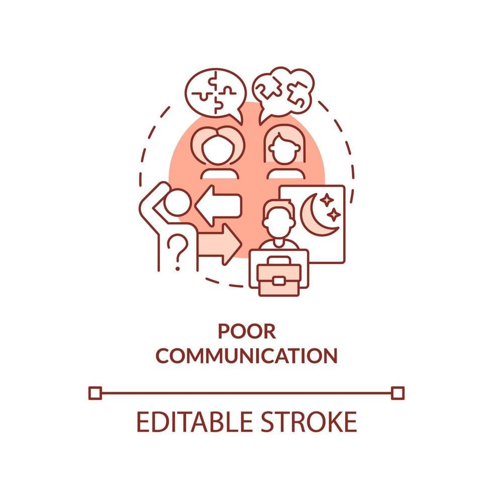 schlechte Kommunikation rotes Konzeptsymbol. Fehlkommunikation der Kollegen. giftige Arbeitsplatz abstrakte Idee dünne Linie Illustration. isolierte Umrisszeichnung. editierbarer Strich. vektor